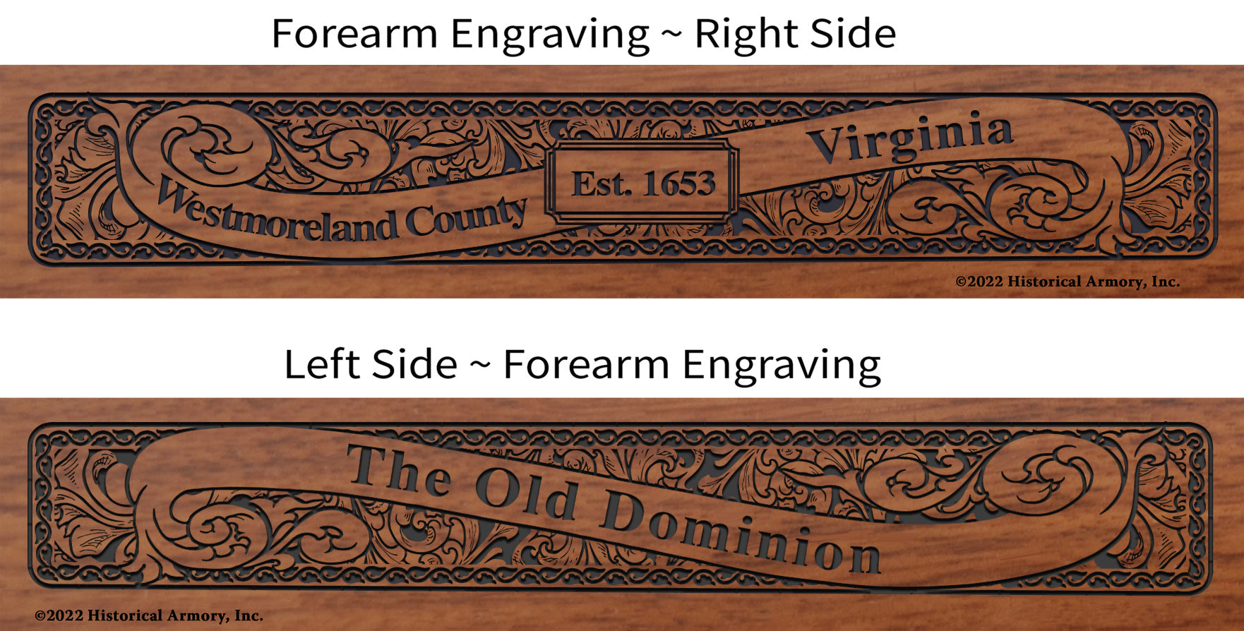 Westmoreland County Virginia Engraved Rifle Forearm