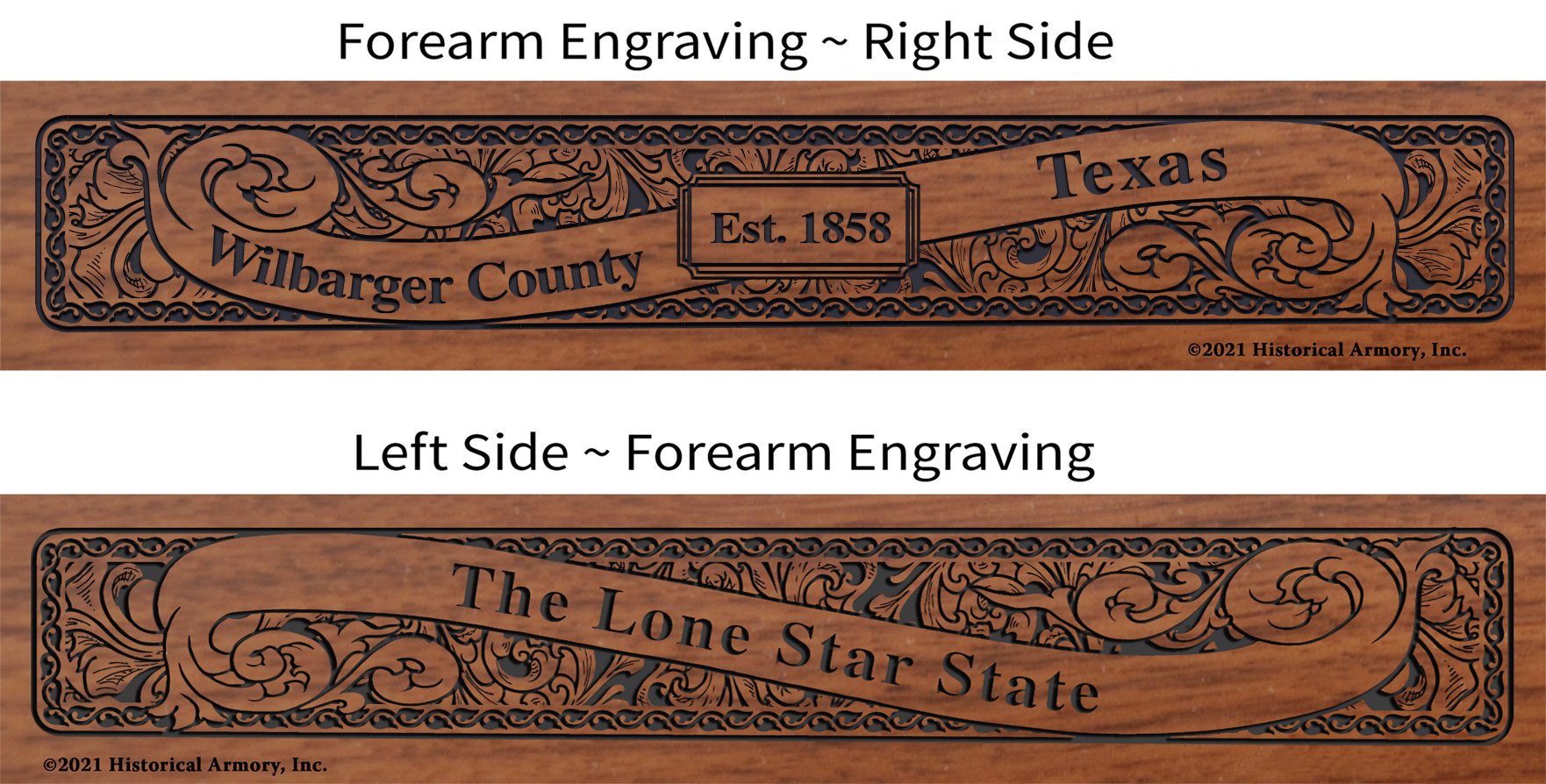 Wilbarger County Texas Establishment and Motto History Engraved Rifle Forearm