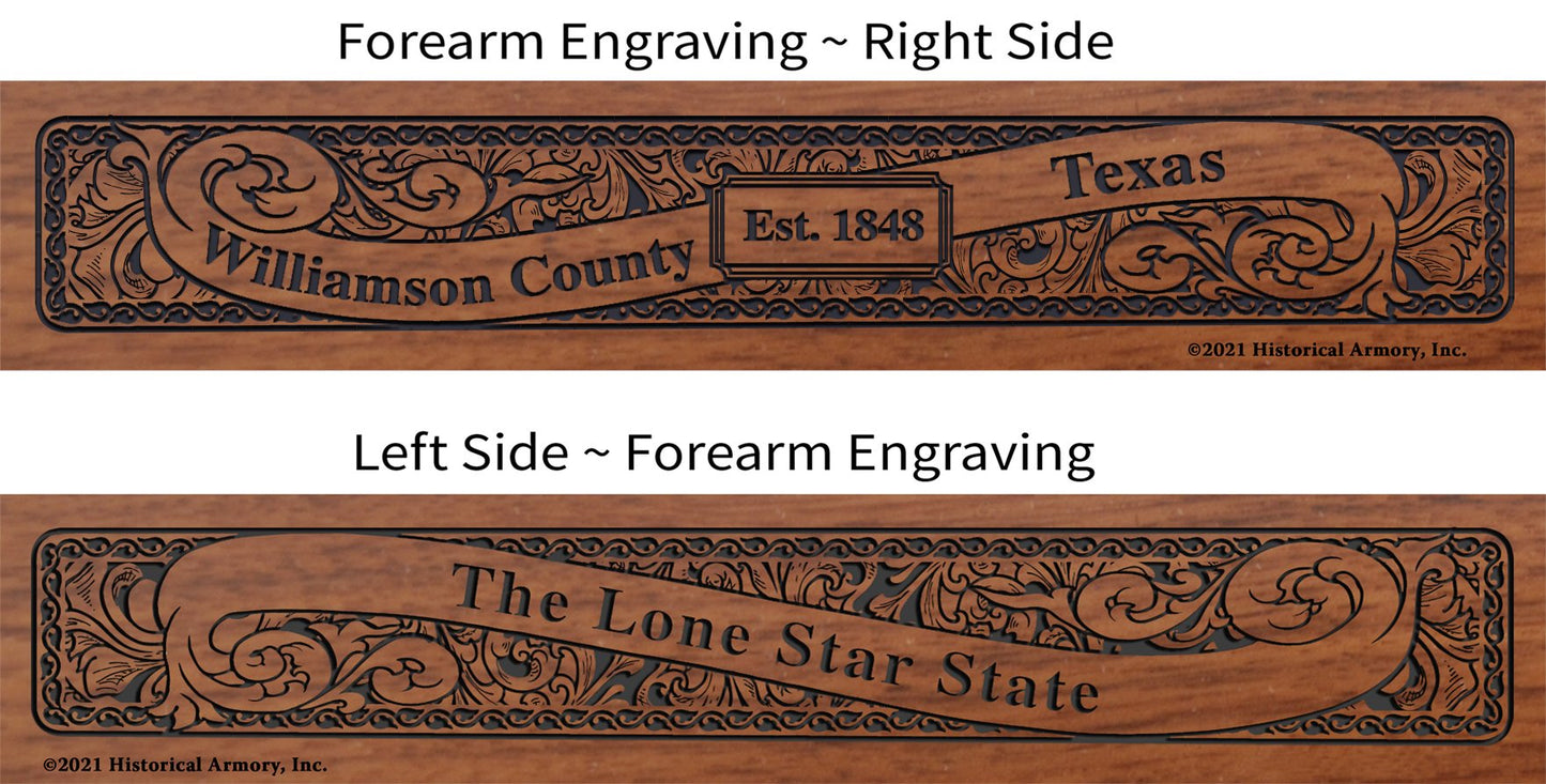 Williamson County Texas Establishment and Motto History Engraved Rifle Forearm