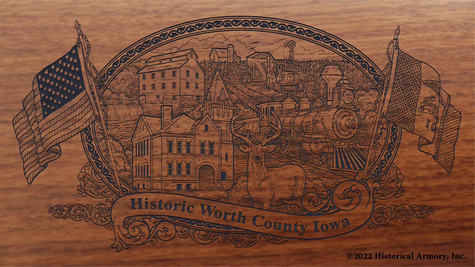 Worth County Iowa Engraved Rifle Buttstock
