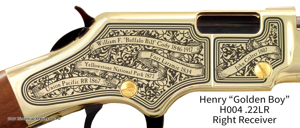Wyoming State Pride Engraved Golden Boy Receiver detail Henry Rifle