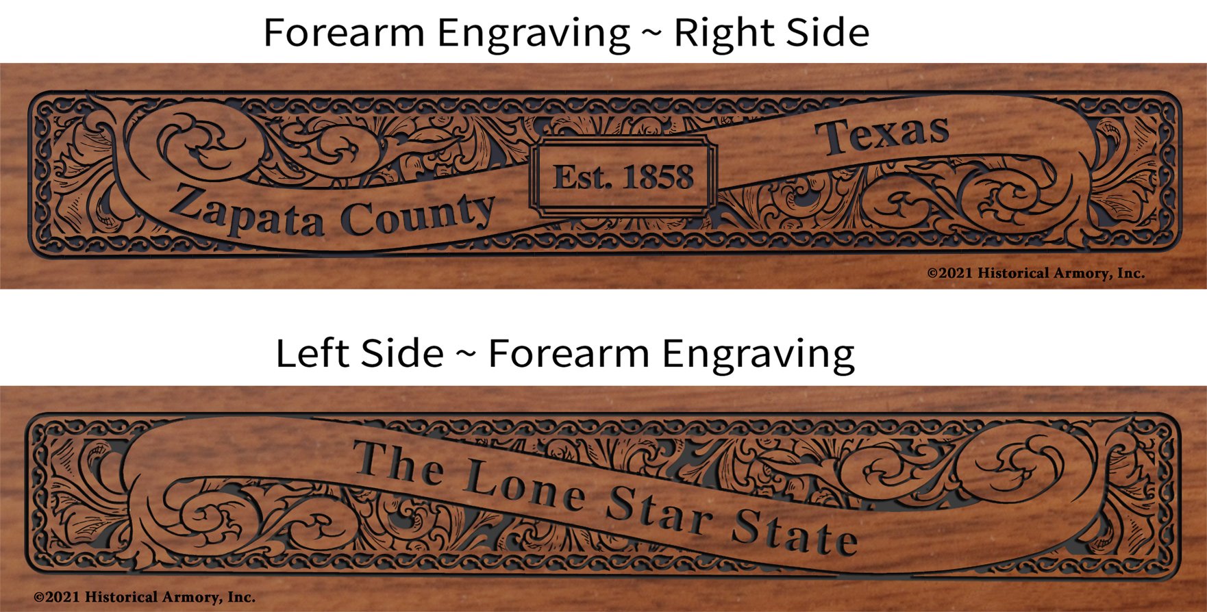 Zapata County Texas Establishment and Motto History Engraved Rifle Forearm